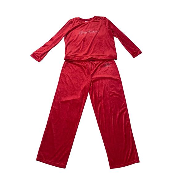 Juicy Couture Red Rhinestone Velour Y2K Holiday 2 Piece Pajama Lounge Set Sz XL - Picture 1 of 13